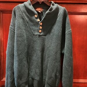 Vintage 90's Eddie Bauer Men's Teal Crewneck Sweater with Button Accents
